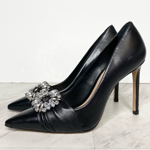 Schutz Meisho Pointy Toe Black Leather Stiletto Pump 6B - Picture 1 of 14